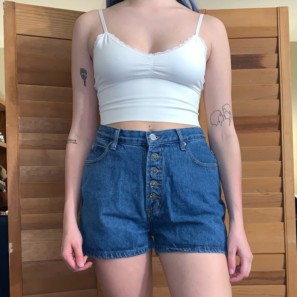 Vintage 90s High Waisted Denim Shorts Button Fly 26”